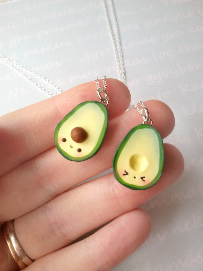 clay charms Green Avocado Necklace kawaii charms best friend friendship necklace kawaii miniature food jewelry vegan jewelry