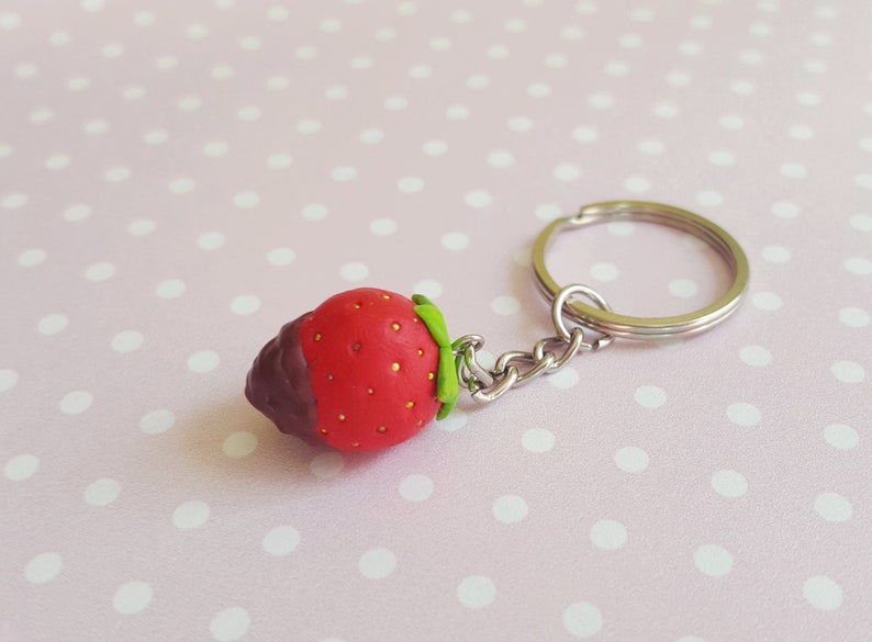 Chocolate Strawberry keychain Kawaii charm Food accessories Etsy
