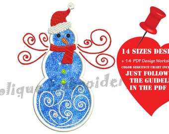 Snowman Embroidery Applique Design, Christmas Applique (Instant Download-PES)