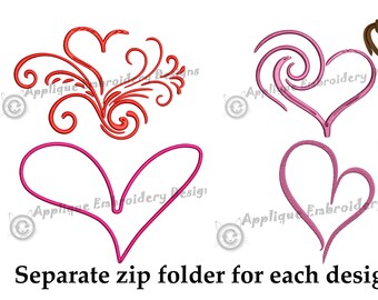Heart Embroidery Design-Curly Heart Embroidery -Hearts Bundle Embroidery Design-Love Machine Embroidery Patterns-Instant Download-PES
