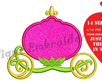 Princess Carriage Embroidery Applique Design – Monogram Frame (Instant Download, PES)