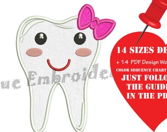 Tooth with Bow Embroidery Applique Design-Tooth Fairy Embroidery-Teeth Applique-Tooth Outline-Embroidery Patterns-Instant Download-PES