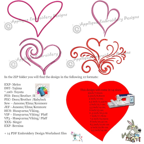 Heart Embroidery Design Curly Heart Embroidery Hearts Bundle Etsy