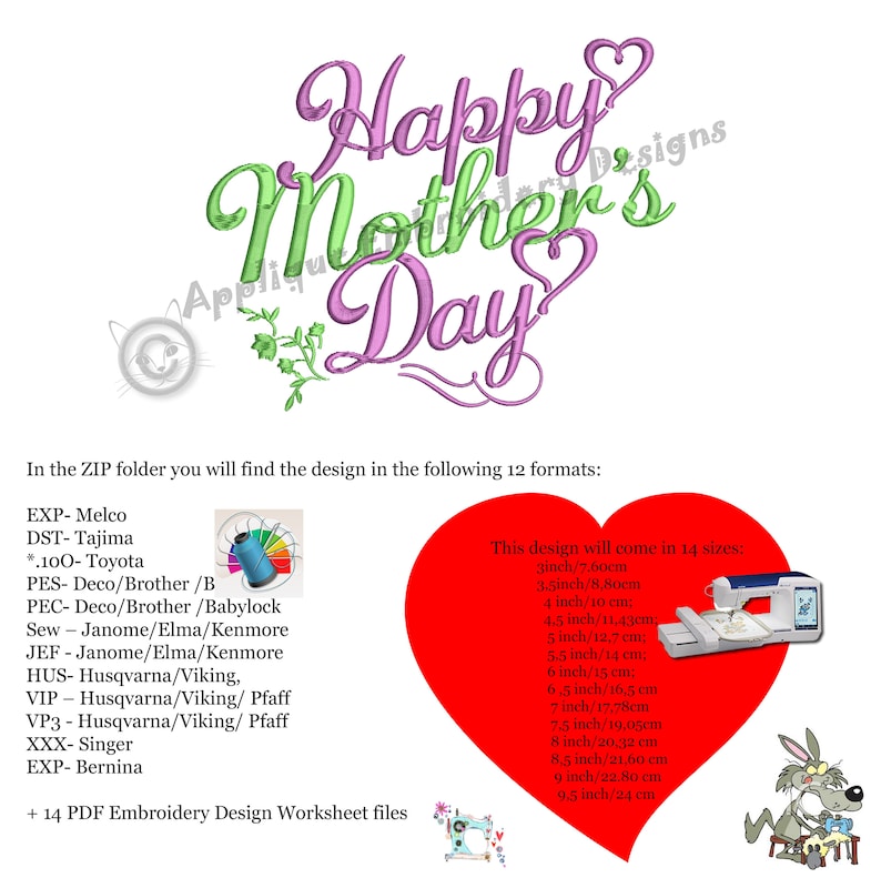 Happy MOTHER/'S DAY Embroidery Design-Love Mom Embroidery-Quotes Embroidery-Machine Embroidery Patterns-Instant Download-pes-vip-exp-dst-jef