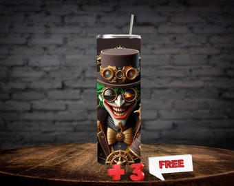Steampunk Joker Tumbler Wrap, 20oz Skinny Tumbler Design (PNG)