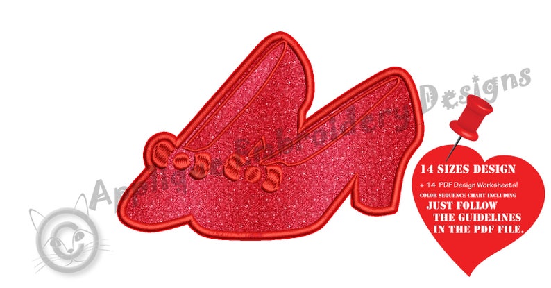 Ruby Slipper Pattern Ruby Slippers Applique Design – Crystal Shoes Embroidery (digital ...