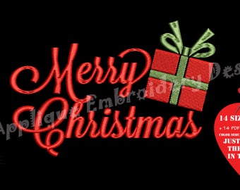 Merry Christmas Embroidery Design-Christmas Embroidery-Gift Box Embroidery-Embroidery Patterns-Instant Download-PES