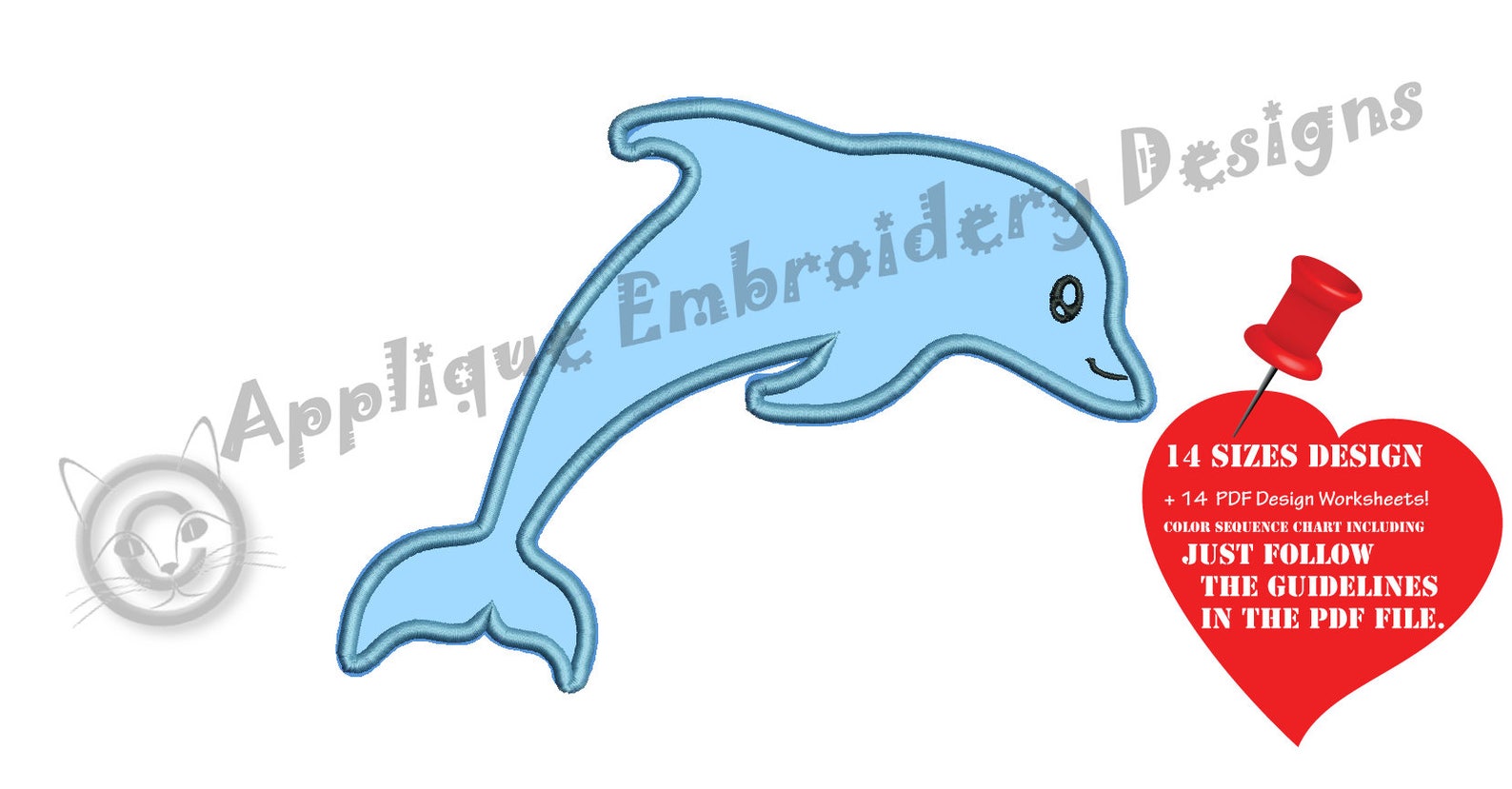 Dolphin Embroidery Applique Design Sea Animals Applique Etsy