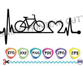 Bike Love SVG-Bicycle-Lifeline-Cut Files-EKG Svg-Bikers Quote Svg-Heart Svg- Silhouette Cutting- Svg file for Cricut-Eps- Dxf- Pdf