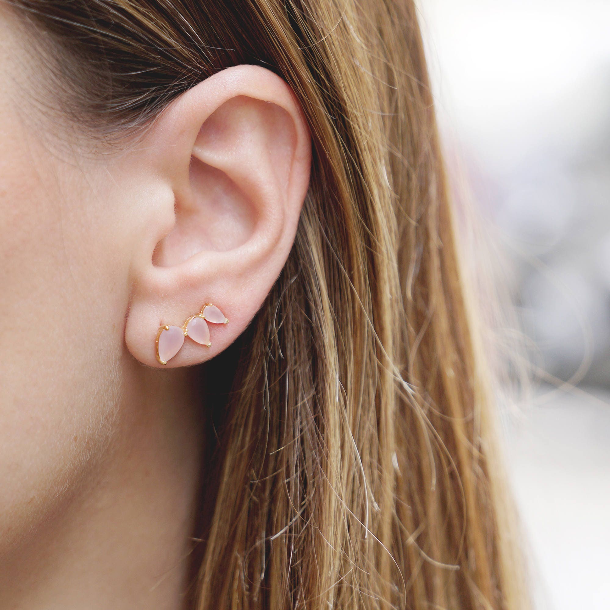 Ear Climber Earring Quartz Ear Cuff Rose Gold Piercing Etsy