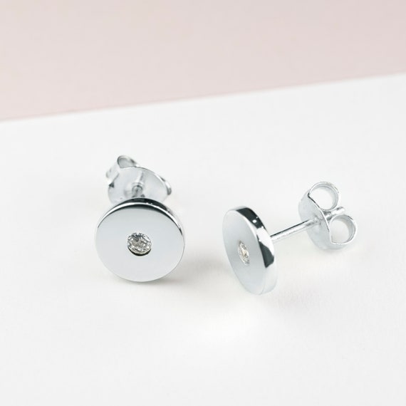 Flat Stud Earrings Disk Second Hole Earring Stud Sterling Etsy