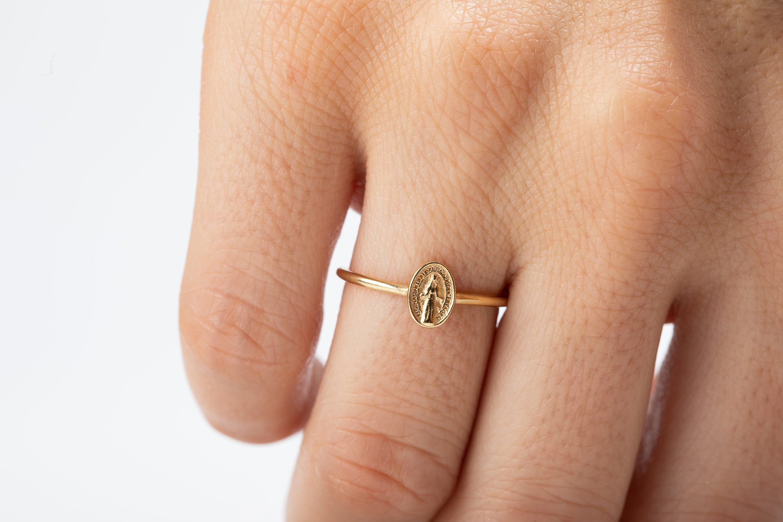 Virgin Mary Ring, Sterling Silver Miraculous Medal Ring, Blessed Mother
