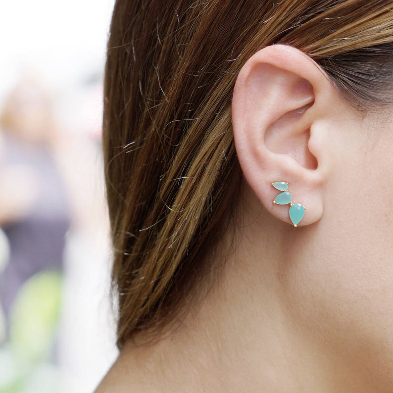 Ear Climber Earring Quartz Ear Cuff Rose Gold Piercing Etsy