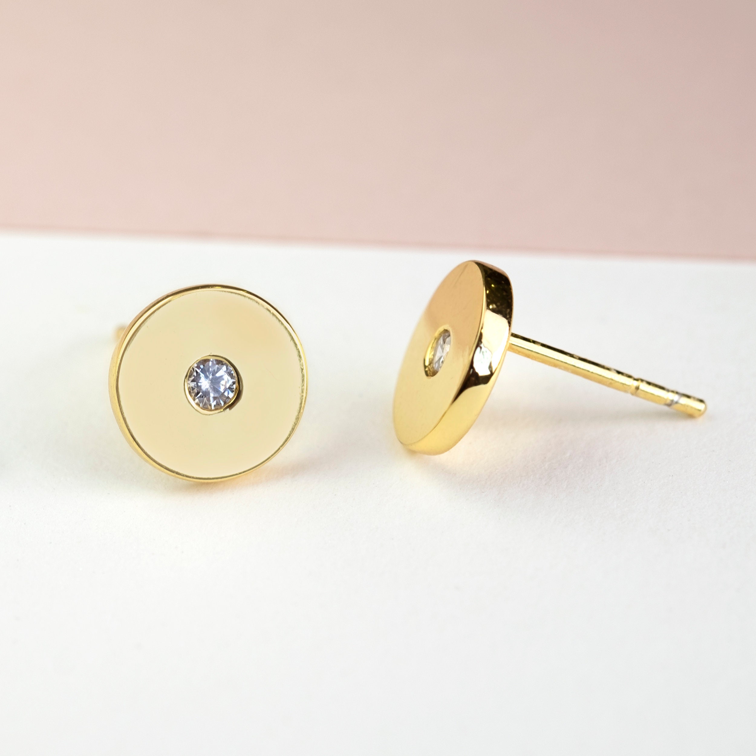 Second Hole Earring Gold Disc Stud Earring Single Diamond Stud