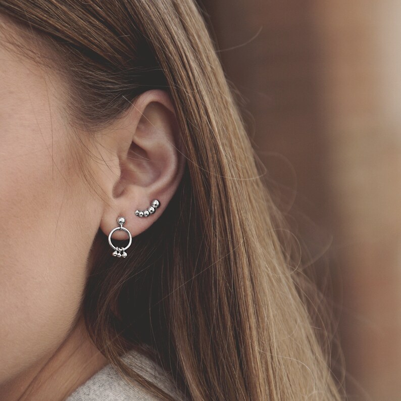 Charm Hoop Earring Second Hole Earring Sterling SilverFront Etsy