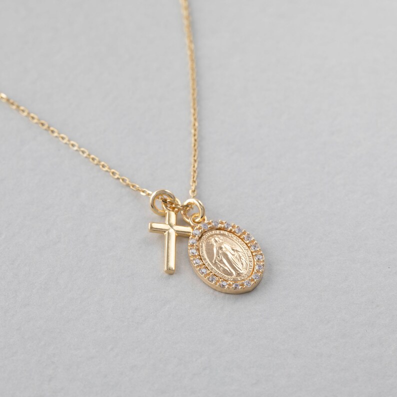 Cross Virgin Mary NecklaceMedallion Necklace Silver Saint Etsy