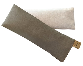 Almohada para ojos lavable de color caqui con funda antipolvo ecológica - 100 % algodón - Semillas de lino/linaza. Elija el aroma: lavanda, sin aroma, manzanilla