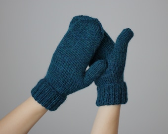 Ozeanblaue, blaugrüne Handschuhe, Strickaccessoires für Frauen, Winterhandschuhe, Weihnachtsgeschenk, gemütliche Naturwollhandschuhe, Wolle Handschuhe