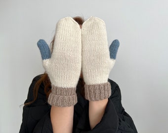 off white winter gloves, knit accessories for women, winter mittens, Xmas gift, cozy natural wool gloves, Wolle Handschuhe, weiss