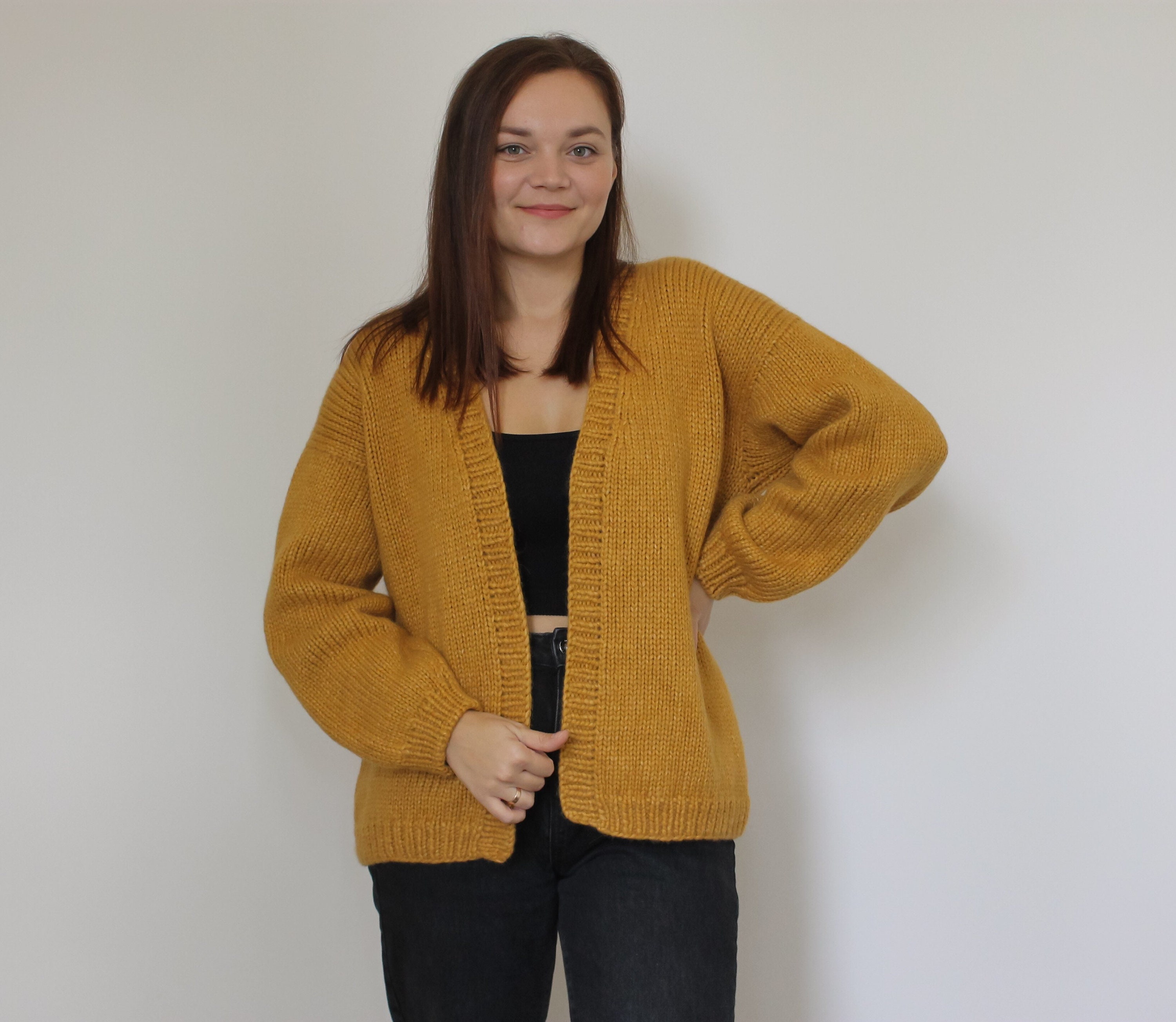 Oversized Chunky Knit Bomber Hand Knitted Mustard Chunky | Etsy