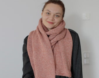 Alpaca wool scarf, vintage pink knitted scarf, blush pink long scarf, winter accessories, gift for her