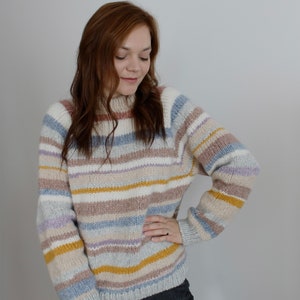 Zero waste alpaca knit sweater, chunky basic pullover, patchwork sweater, striped sweater, oversized pullover, pastel sweater, handknitted image 6