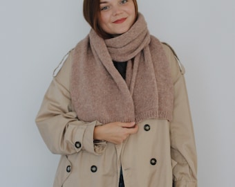 Peach beige alpaca scarf, beige scarf, long scarf for her, winter accessories, unisex scarf