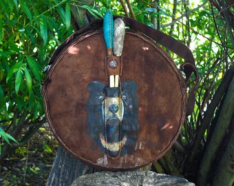 sun bear recycled fur shamanic drum bag/cover only