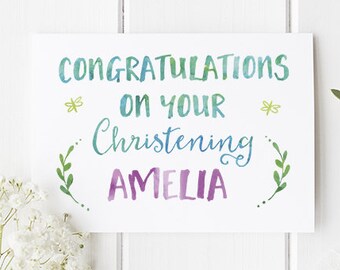Personalised Christening Card For A Girl - Stylish Christening Card With A Modern And Pretty Twist - Perfect Personalised Christening Touch