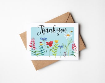 Thank you note card, flowers note card,  meadows theme card, meadows designs, wildflowers card, Mum gift, Daughter gift, Christian gifts,7x5