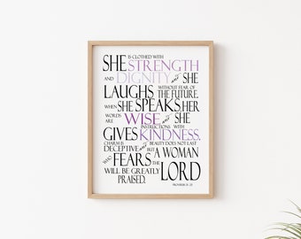 Proverbs 31:25 Bible Verse Print, Strength and Dignity Wall Art