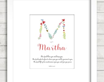 Baby Dedication blessing , baby gift, Flowers Alphabet, Numbers 6, Baby Bible Verse, Custom gift, Baby Blessing,Nursery print