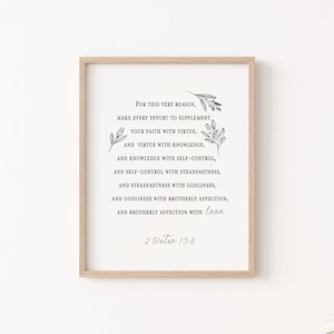 2 Peter 1:5-8 Wall Art Scripture Poster, 2 Peter 1 print, Bible wall decor art, Bible art 2 Peter 1 decor