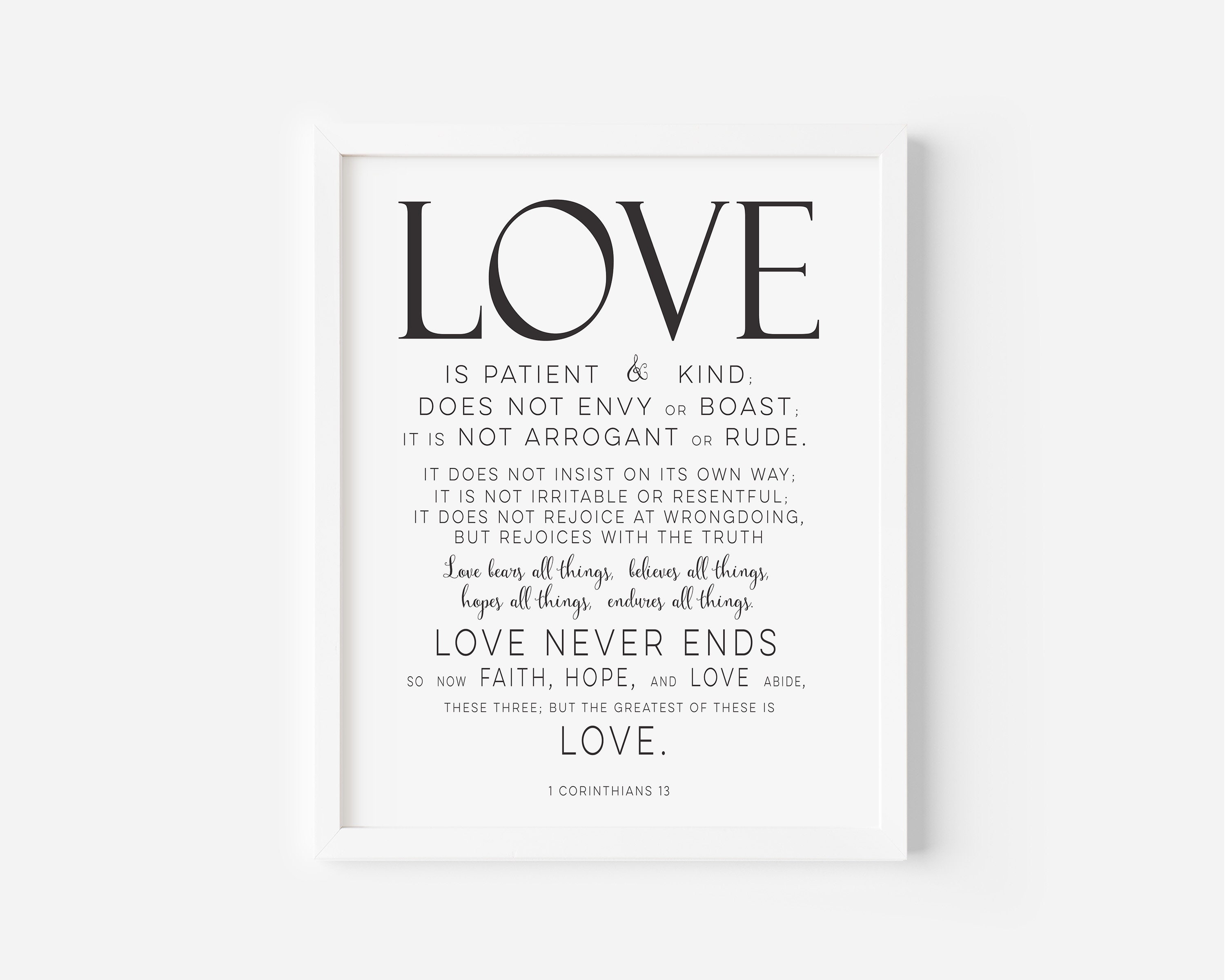 1 Corinthians 13 printable, Love is patient instant wall decor, Bible ...