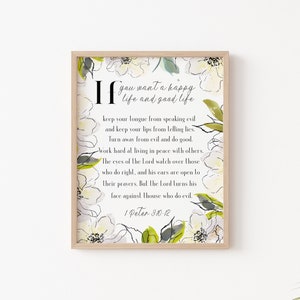 1 Peter 3:10 print,  Wall Art Scripture Poster 1 Peter 3, Bible wall decor art Bible art  1 Peter 3 decor