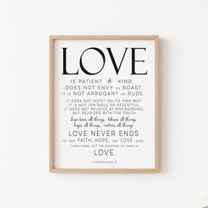 1 Corinthians 13, Love is patient Bible print wall decor, Bible verse Wall art Scripture Poster 1 Corinthians 13 print