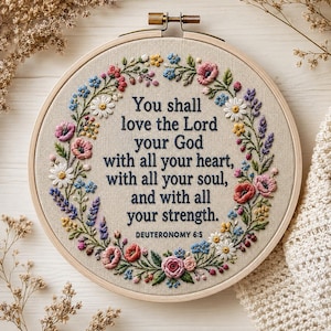 Femte Moseboken 6:5 Du skall älska Herren Stick and Stitch Hand Embroidery Stabilizer Pack, blommig Bibel, Broderiblommor,
