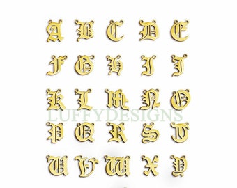 Gothic Letter Charm, Alphabet Charm, Gold Letter Charm, 26 Letters Initial Charms, Gold Plated Stainless Steel, Old English Letter Pendant