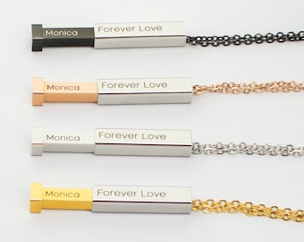 Hidden Message Necklace, 3d Secret Message Necklace, Personalized Anniversary, Birthday Gift Ideas for Women, Personalized Name Bar Necklace