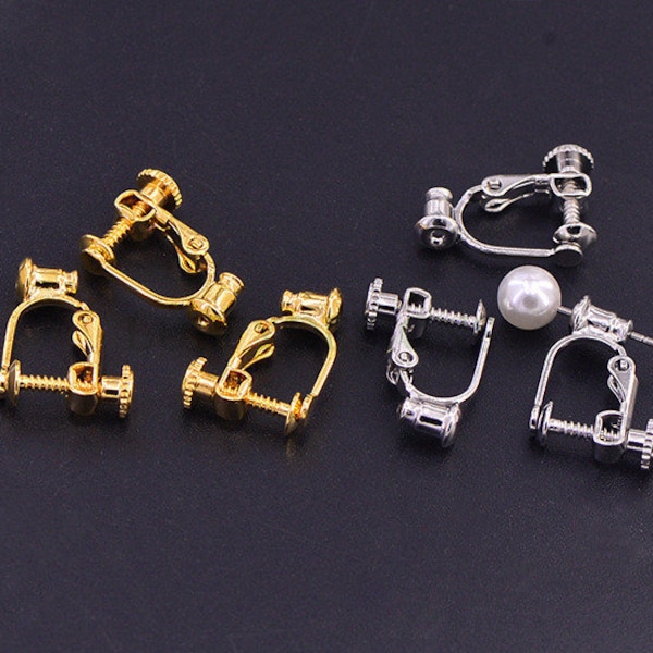 Boucles d’oreilles 10pcs Screw Back Non Piercing, avec écrous d’oreille attachés au fond, or /rhodium /or rose /laiton plaqué argent, ajustement confortable