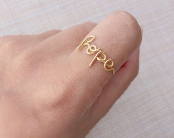 Gold Initial ring, Hope Ring, Stacking Ring, Personalized Word Ring, Name Ring, Custom Gold Ring, Monogram Ring, Wedding Gift, Birthday Gift