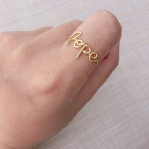 Gold Initial ring, Hope Ring, Stacking Ring, Personalized Word Ring, Name Ring, Custom Gold Ring, Monogram Ring, Wedding Gift, Birthday Gift