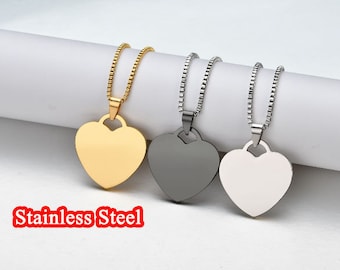 Personalized heart necklace, 32mm Custom heart blanks, heart tags, gold stainless steel blanks, Hand Stamping Blanks, Engraving Supplies