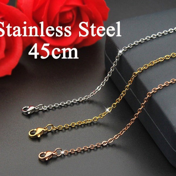 10pcs Finished Chains 45cm, Gold Cross Chains for Jewelry Making Supplies, Flat oval Cable Chain, Gold 316L Stainless Steel, 1.5mm/2.0mm