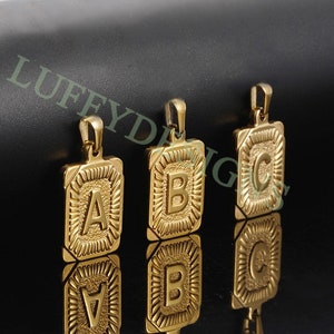 Gold Initial Letter, Gold Alphabet Pendant, Medal Initial Letter Pendant, Square Alphabet, Rectangle Medallion Pendant