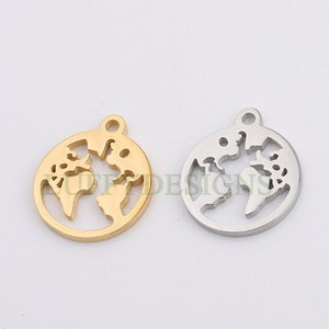 Fantaisie globe map Pendentif voyageurs 14k 2 tone or massif Cercle polonais 1//2/" charme