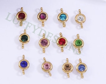 10 dijes de piedra de nacimiento de 6,5 mm, dije de cristal de cumpleaños, gotas de piedra de nacimiento, colgantes de piedra de nacimiento de oro/oro rosa, piedra preciosa de piedra de nacimiento
