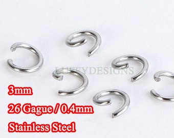 100pcs 0.4mm/ 26 Gauge, 18K Gold plated 304 Stainless Steel, 3mm Open Jump Rings,  O Ring, Link Connector, Jewelry Closure, Split jump rings