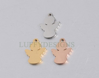 10pcs Angel Charm, Angel Wings Charm, Gold Angel Pendant, 18K Gold plated Stainless Steel, Metal Charms, Mirror Polished Angel Findings