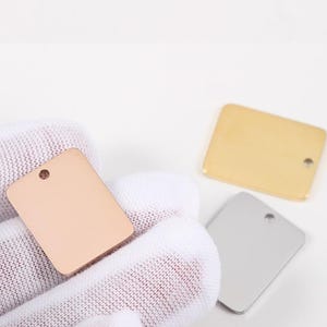 10pcs Gold Rectangle Charm Pendant 15X20mm, Rectangle Pendant Blank, DIY Engraving Supplies, Ready to Engrave, Gold plated Stainless Steel